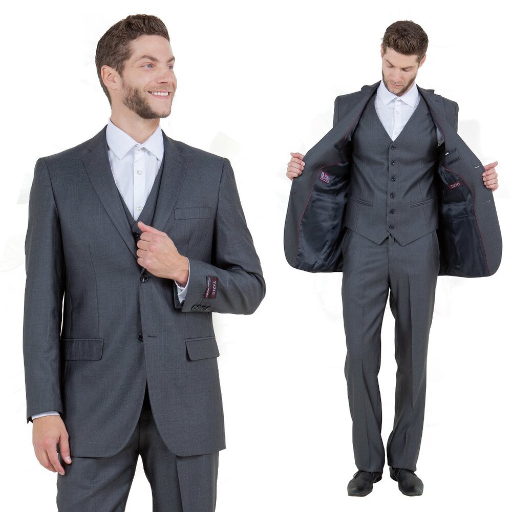 Modern Fit Sharkskin 3pc Men's Suit Set, Steel